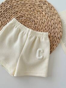 男婴字母印章撞色针织柔软圆领宽肩带套头衫松紧腰短裤两件套 - 薄荷綠 - 查看 5