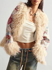 Bohemela 女士休闲波西米亚风度假梭织常规夹克，秋冬 - 杏色 - 查看 2