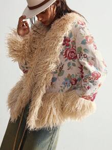 Bohemela 女士休闲波西米亚风度假梭织常规夹克，秋冬 - 杏色 - 查看 8