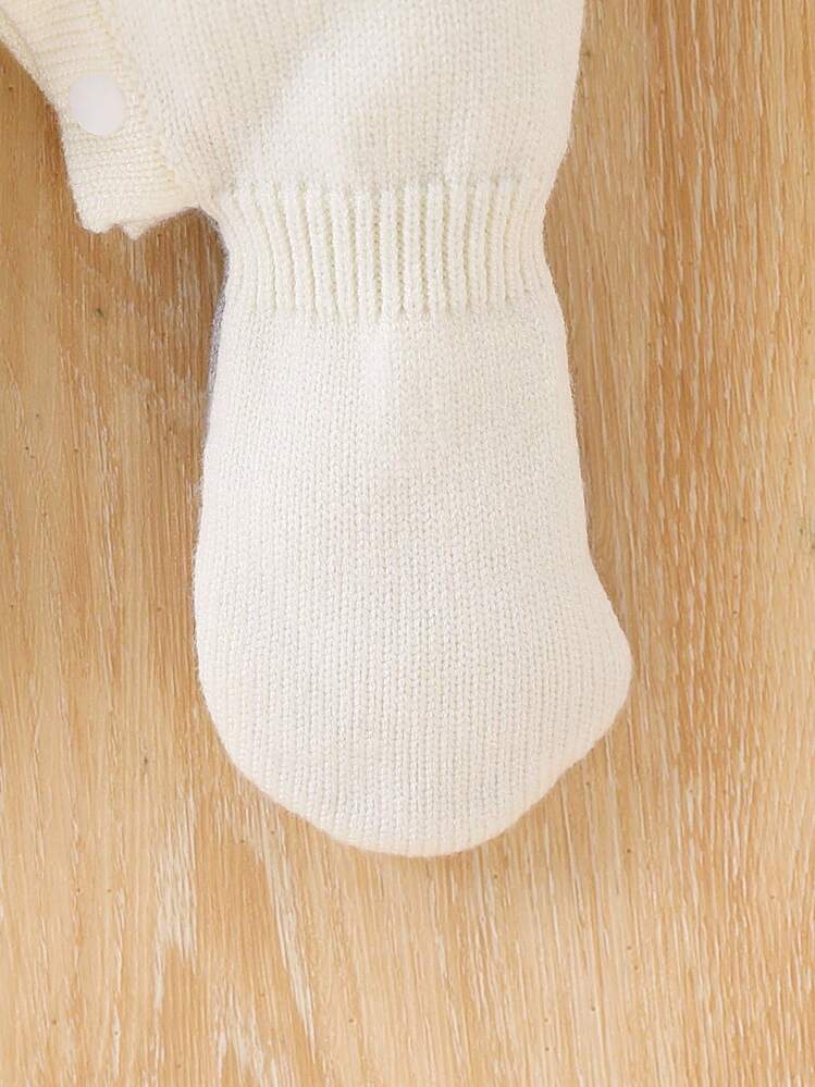 SHEIN Infant/Toddler Boys' Crew Neck Contrast Color Knit Casual Sweater Romper,Cute All White Autumn Newborn Baby Soft Woolen Jumpsuit With Fake Pockets - Light Grey - View 3