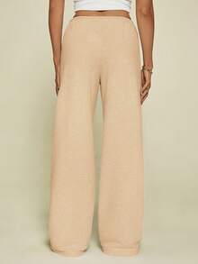 SHEIN Tall 女夏季运动裤基础款休闲杏色裤子女阔腿裤阔腿运动裤宽松裤子舒适裤子女宽松裤子女裤子阔腿夏季裤子 - 卡其色 - 查看 2