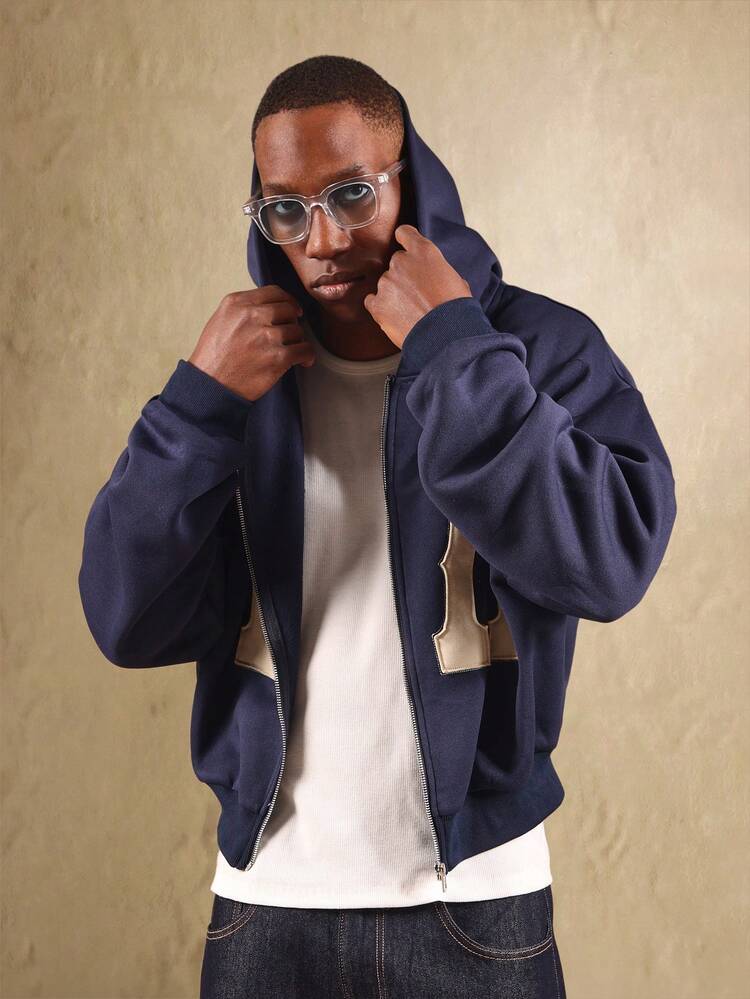 Felpa con cappuccio e zip con lettere LA e applicazione ricamata Varsity