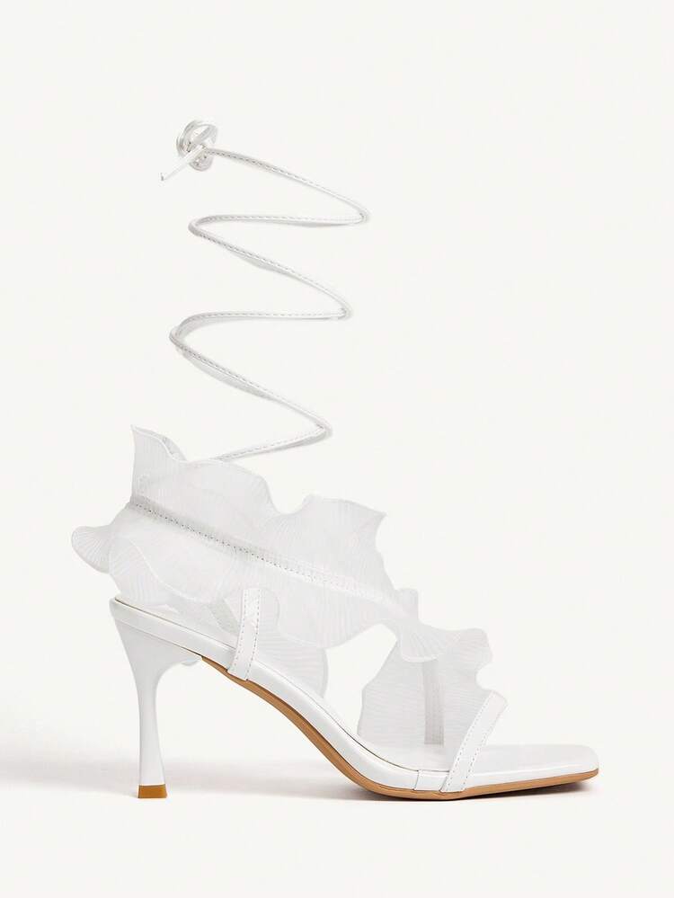 CUCCOO CHICEST Zapatos de tacón alto con punta fina y diseño de mariposa para mujer - Blanco - Añade 9