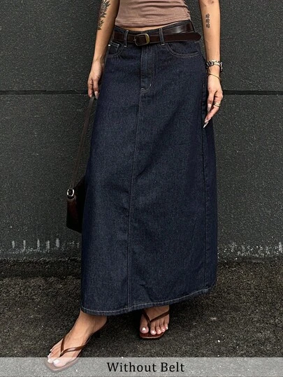 DAZY 女士纯色口袋休闲牛仔迷你裙，夏季