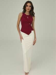 Modelyn Asymmetrisch geschnittenes Top mit abstrakter Optik + minimalistischer, stilvoller Bleistiftrock 2 Stücke Set - Verschiedenfarbig - Übersicht 14