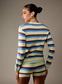 MISSGUIDED Cárdigan con botones delanteros a rayas con inspiración vintage, suéter de punto clásico con puños y dobladillo acanalados, moda Y2K de otoño, invierno y primavera, prenda esencial de salón, estilo retro, preppy y casual - Multicolor - Ver 2