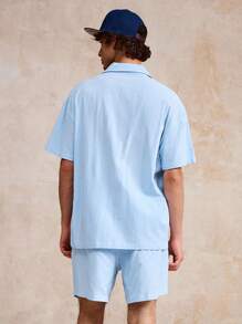 Surfspeed Men's Solid Color Lapel NeckShort Sleeve Shirt And Shorts Beach Outfit