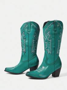 Styleloop 女士中筒靴，编织纹理，波西米亚风，西部风，音乐节，万圣节，圣诞派对风格