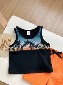 Baby Boy Tropical Print Tank Top & Bow Front Shorts