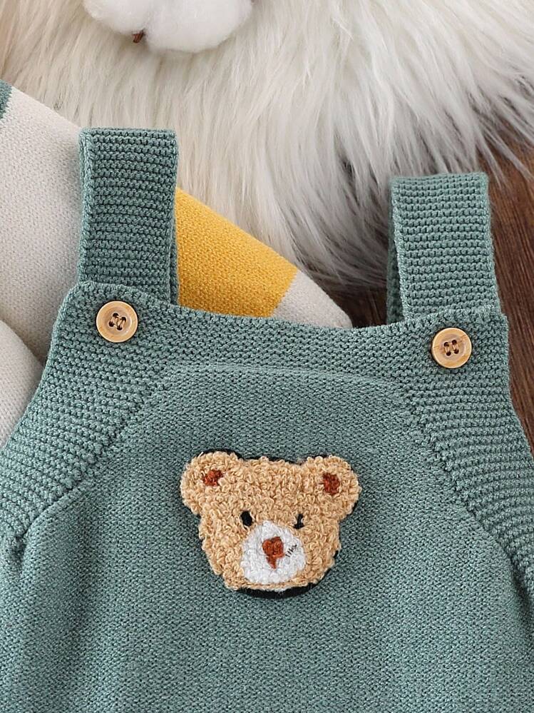 SHEIN Baby Boy Knitted Sweater & Pants Set, Autumn/Winter Fall - Green - View 3