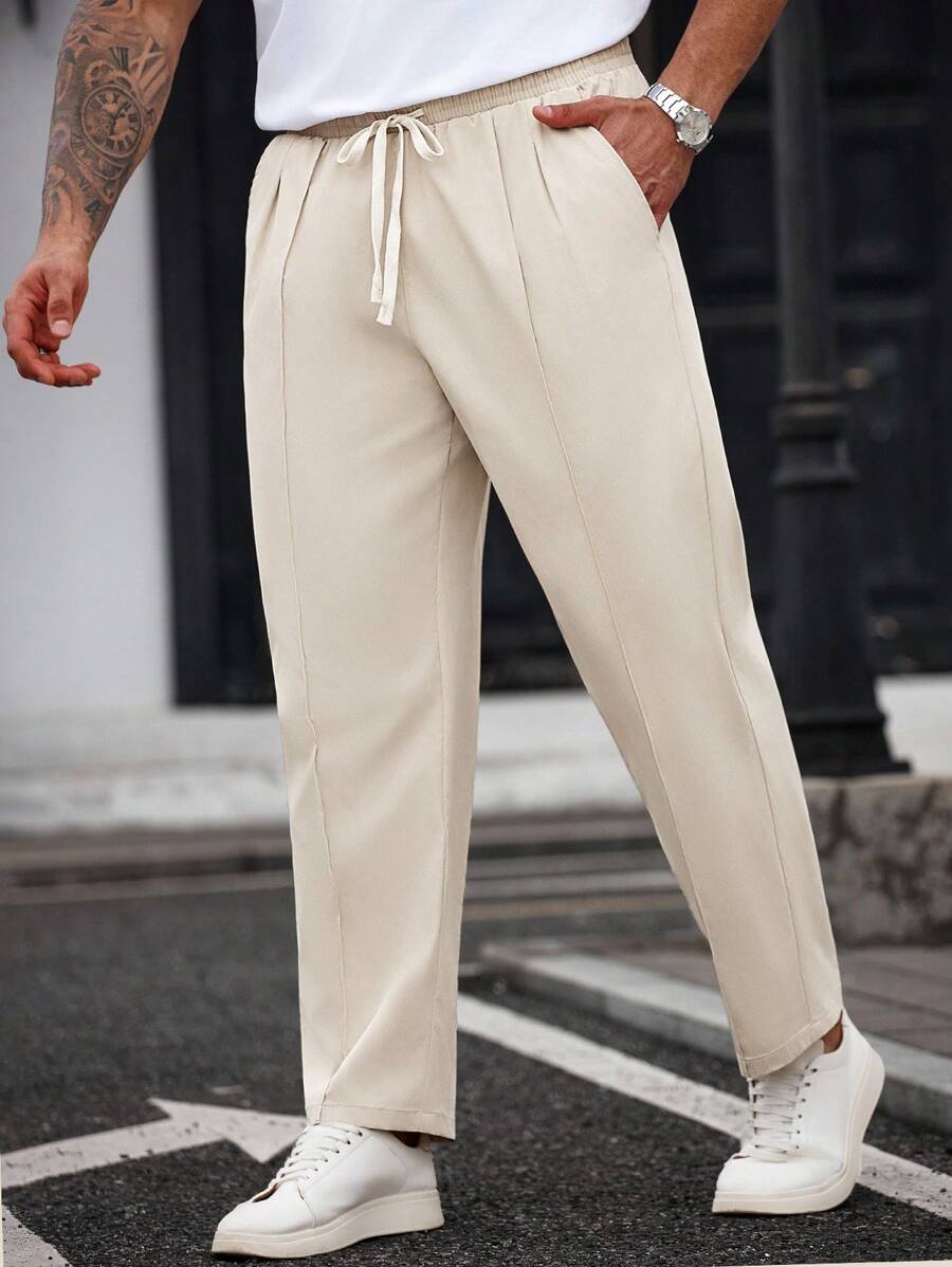 Manfinity Homme Men's Casual Straight Leg Pants, Suitable For Spring/Summer - Khaki - View 1