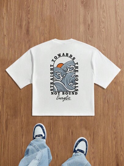 Claim Dot Standard Size Men's Casual Wave Pattern White Cropped T-Shirt, Men's Short Top, Suitable For Summer