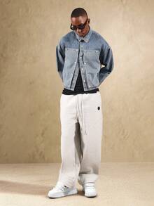 SUMWON Áo khoác denim Carpenter Trucker có túi vá phía trước, dáng rộng, cổ điển, thời trang đường phố, nhẹ, phong cách xuân thu - Màu xanh lam - Xem 3