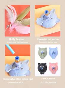 PETSIN 1 Powerful Suction Cup Cat Toy With A Cute Cat Head Shape, Self-Entertaining And Amusing For Cats, Detachable, Can Be Held, Can Ads A Long Rod Steel Wire Cat Toy, Replaceable Feather With Bell Pet Toy, Cat Toy, Pet Supplies - Multicolor - View 6