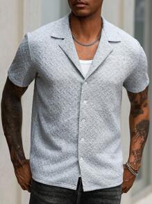 Manfinity Homme 男士休闲纽扣短袖衬衫 男士时尚上衣 街头潮流男士衬衫 男士夏季衬衫