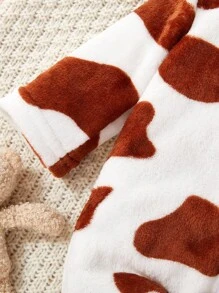 新生儿简约时尚可爱波尔卡圆点长袖连帽羊毛连体睡衣