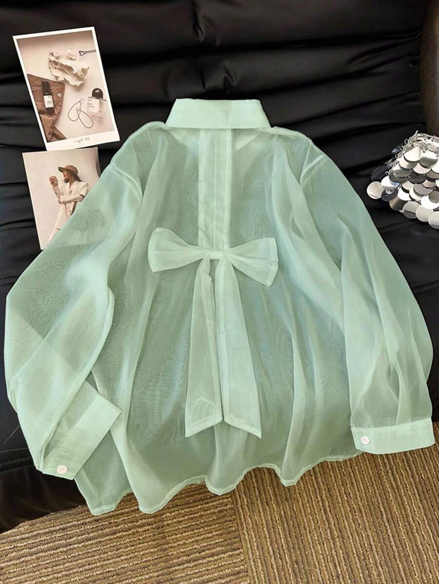 Chiquease 女士休闲度假蝴蝶结衬衫 - 綠色 - 查看 1