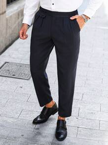 Manfinity Bizformal 男士纯色商务/休闲西装裤 - 藍色 - 查看 4