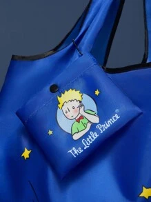 LE PETIT PRINCE X SHEIN 1 件卡通图案可折叠购物袋，带小袋的手提袋，可挂在包上的串珠链，图案：星球、玫瑰、小王子、月亮和星星