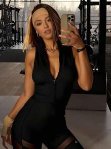 Innovista Woman Essential Solid Workout Jumpsuit With Built-In Bra Removable Pads Athletic Stretchy Yoga Gym Romper One Piece Exercise Suit With Mesh Cutout Breathable Fall Sports Bodysuit Boosting Design Plain Daily Basic Athleisure Overall Clothes Office To Gym Work From Home Running Biker HIIT Training Comfort Movement Cardio Cycling CrossFit Outdoor Exercise Healthy TT Viral IG Reel Ready FYP INSTA OOTD Black Working Mom Fitness Performance Gear Minimalist Natural Tone Clean Girl Pilates Princess Influencer Fashion Versatile Outfits Everyday Wear Durable Premium Latin European Menopause-Friendly Back To School Active Fall Fitness Collection Platform Alternative To Lulu Quality, Affordable, Budget-Friendly, Gym Outfits, Physical Training, Aerobic Exercise, Gymtok - Black - View 4