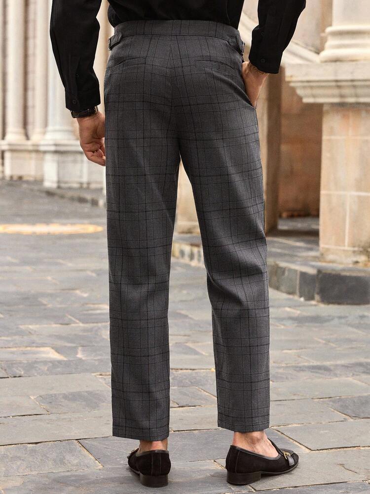 Manfinity VCAY Men's Business Casual Plaid Formal Suit Pants Men Plaid Pants Men Trousers Plaid Pants Men Plaid Trousers Grey Plaid Pants Men Grey Plaid Pants, Old Money - Black - View 3