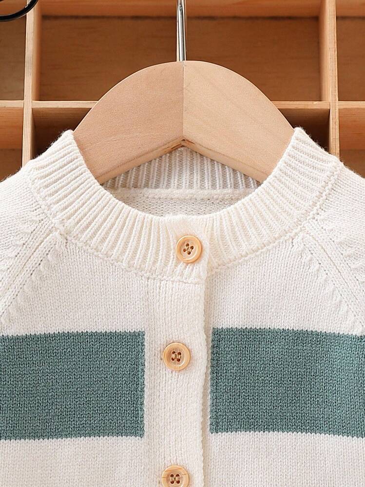 SHEIN Baby Boy Knitted Sweater & Pants Set, Autumn/Winter Fall - Green - View 4