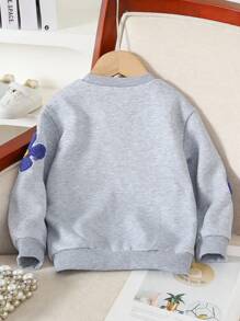 Genkimix Kids 女童幼儿花卉刺绣羊毛圆领卫衣上衣，秋冬 - 灰色 - 查看 2