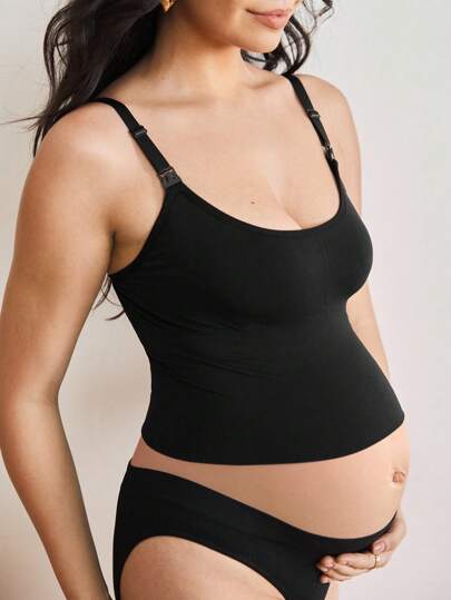 SHEIN 1pc Women Solid Color Seamless Comfortable Elegant Detachable Snap Camisole Undershirt