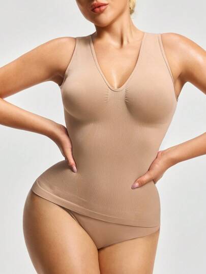 SHAPORA Top moldeador sin mangas de unicolor y sin costuras para mujer
