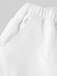 SHEIN Tween Girl Spring Summer Casual Street Fashion Plain V-Neck Sleeveless Vest Top And Baggy Straight-Leg Pants Denim Two Pieces Set,Summer Beach Boho Vacation Shorts, Summer Concert Festival Casual Rave Outfits, Girls Summer Brunch Graduation Outfits,Tween Girls Sleeveless Denim Camisole And Long Pants Set With Scoop Neck, Tween White Jumpsuit, Teen Pant Suit - White - View 5