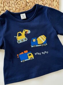 3件套男女宝宝情人节心形和汽车图案圆领短袖套头衫