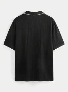 EASEVO 大码男士黑色针织短袖修身 Polo 衫，适合夏季 - 黑色 - 查看 2