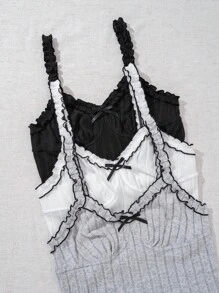 Snug Zone 6pcs Bow Decor Ribbed Camisole & Pants Pajama Set - Multicolor - View 4