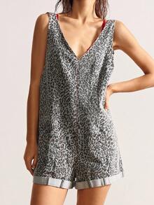 Bohemela Bộ đồ liền thân denim họa tiết da báo dệt dành cho nữ - màu đen - Xem 3