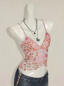 SHEIN ICON 女士休闲荷叶边印花吊带背心