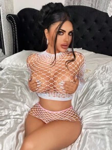 SHEIN 优雅的 Y2K 白色网眼高领内衣，适合女士穿着，微剪裁，适合外出穿着 - 白色 - 查看 5