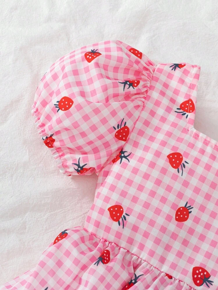 SHEIN Elladie kids Vestido de niña de unicolor dulce con mangas abullonadas y moño desmontable, ropa casual de vacaciones para el verano - Rosa - Añade 5