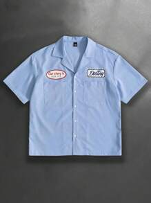 Manfinity EMRG 男士休闲标语印花短袖衬衫，夏季