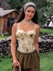 SHEIN 1 bộ đồ liền thân in họa tiết định hình eo và lưng cho nữ - Nhiều màu - Xem 4