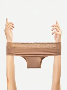 LUVLETTE 3 件装蕾丝边透气棉质基本款内衣中腰性感女士内衣内裤套装-大地色 - 彩色 - 查看 8