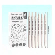 6 支双头速干纤维马克笔，大容量绘画和着色艺术马克笔，轻质塑料，黑色墨水 - 非常适合书写、艺术和书法返校 - 黑色 - 查看 2