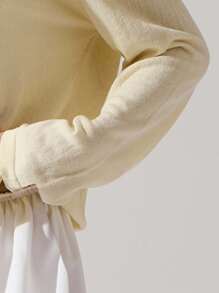 Fluxe Women's Casual Light-Yellow Featherweight Drapey Open-Stitch Knit Cover-Up With See-Through Letter Motif And Long Sleeves In Fall/Winter