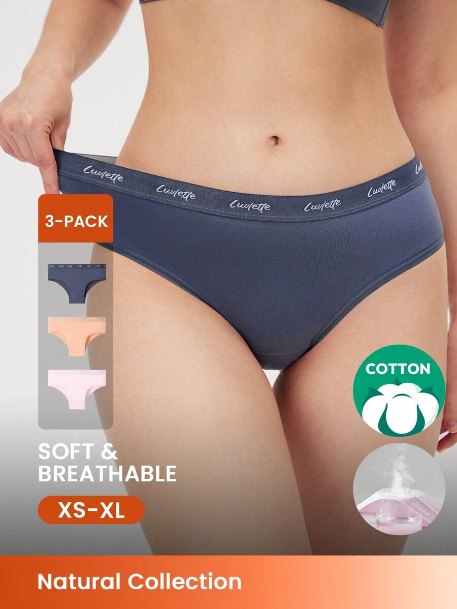 LUVLETTE Bộ 3 quần lót nữ hở lưng cơ bản bằng cotton thoáng khí - Màu pastel phù hợp cho bé gái tuổi teen & trẻ em - Nhiều màu - Xem 1