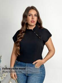 Firerie Plus Size Elegant Commuter New Chinese Style Mandarin Collar Sleeveless Drop Shoulder Mini Flutter Sleeve Fitted White Blouse