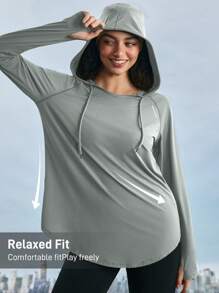 In My Nature 女式纯色简约日常长袖连帽衫，适合徒步旅行 - 綠色 - 查看 3