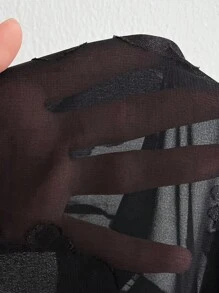 Viva Relle 大码女士新年乔其纱系带蝴蝶结性感透视吊带背心 - 黑色 - 查看 7