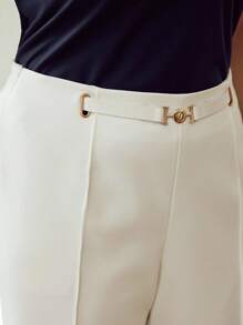 MOTF PREMIUM PLUS SIZE PINTUCK SLANT POCKET SUIT PANTS WINTER FALL AUTUMN - White - View 4