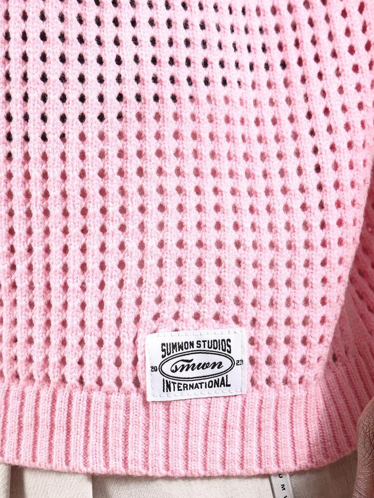 Openwork Knit Short Sleeve Pullover With Ribbed Trim