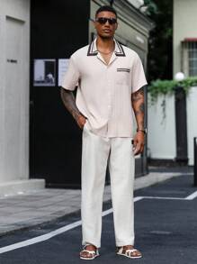 Manfinity Homme Men's Casual Solid Color Tapered Pants - Apricot - View 3