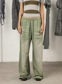 COUREZ 低腰超宽松水洗慢跑裤 / Y2K 秋季女装街头复古阔腿裤 - 綠色 - 查看 5